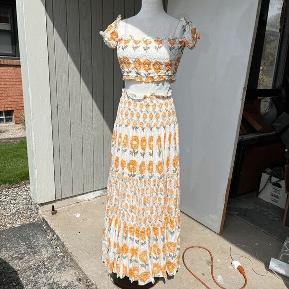 Ash & Eden 2-Piece Floral Maxi Skirt Set Boho Smocked Crop Top L - Picture 3 of 16